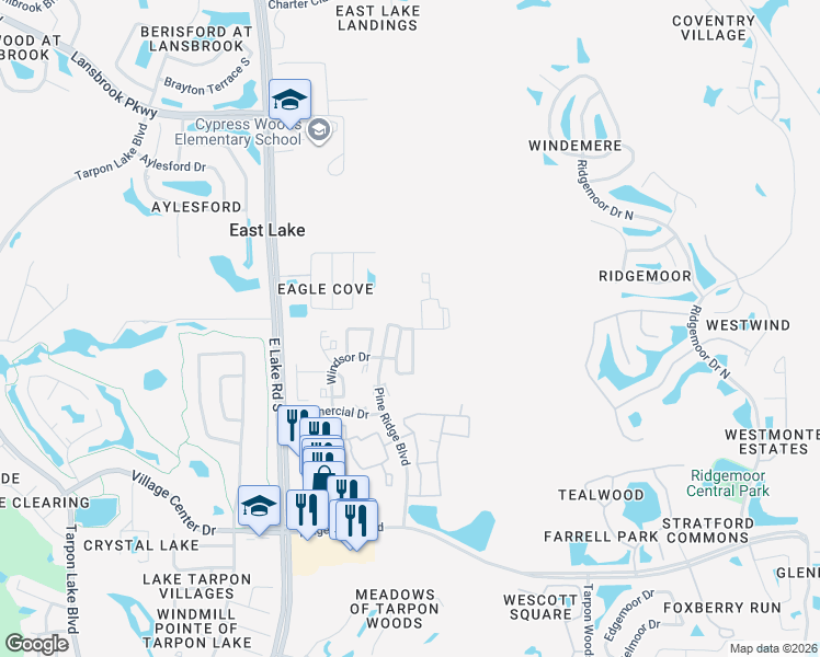 map of restaurants, bars, coffee shops, grocery stores, and more near 5099 Manchester Court in Palm Harbor