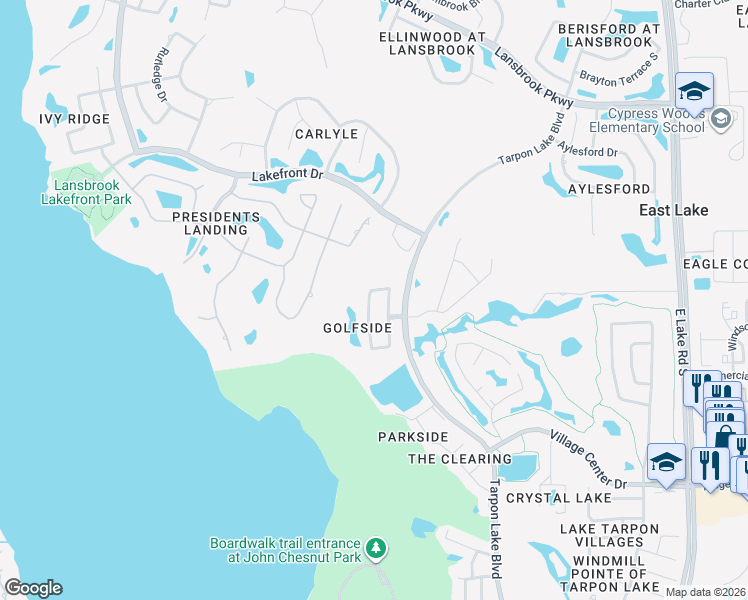 map of restaurants, bars, coffee shops, grocery stores, and more near 4157 Grandchamp Circle in Palm Harbor