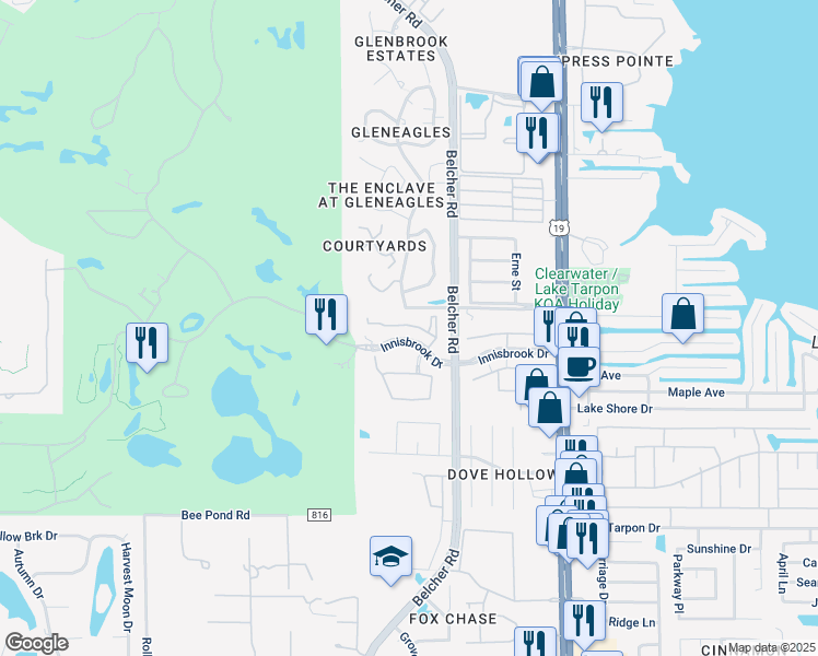 map of restaurants, bars, coffee shops, grocery stores, and more near 2176 Portofino Place in Palm Harbor