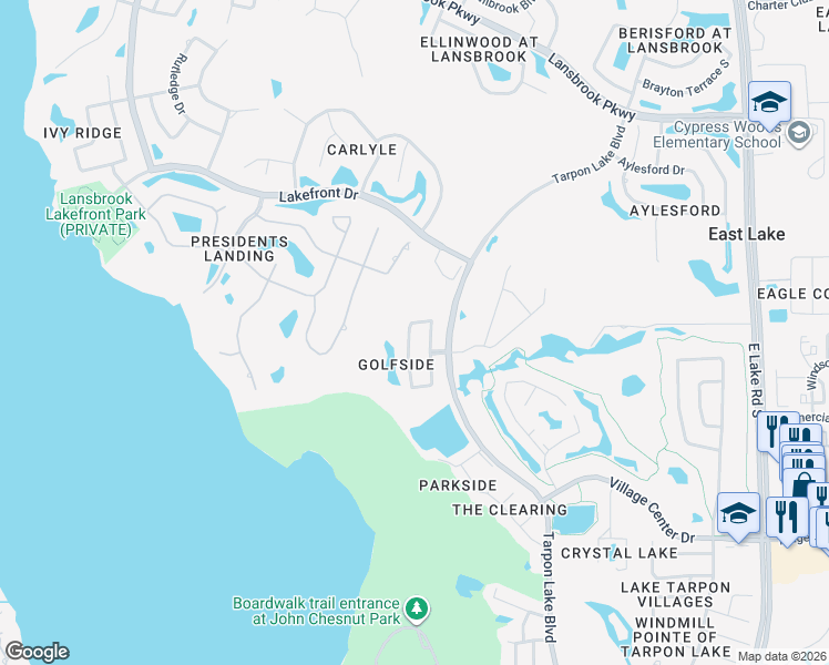 map of restaurants, bars, coffee shops, grocery stores, and more near 4157 Grandchamp Circle in Palm Harbor