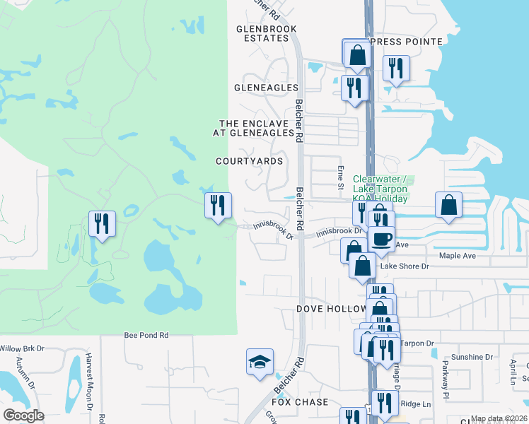map of restaurants, bars, coffee shops, grocery stores, and more near 2828 Portofino Place in Palm Harbor