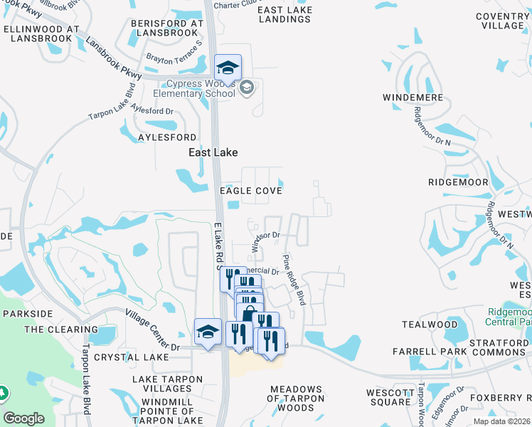 map of restaurants, bars, coffee shops, grocery stores, and more near 4967 Lambridge Court in Palm Harbor