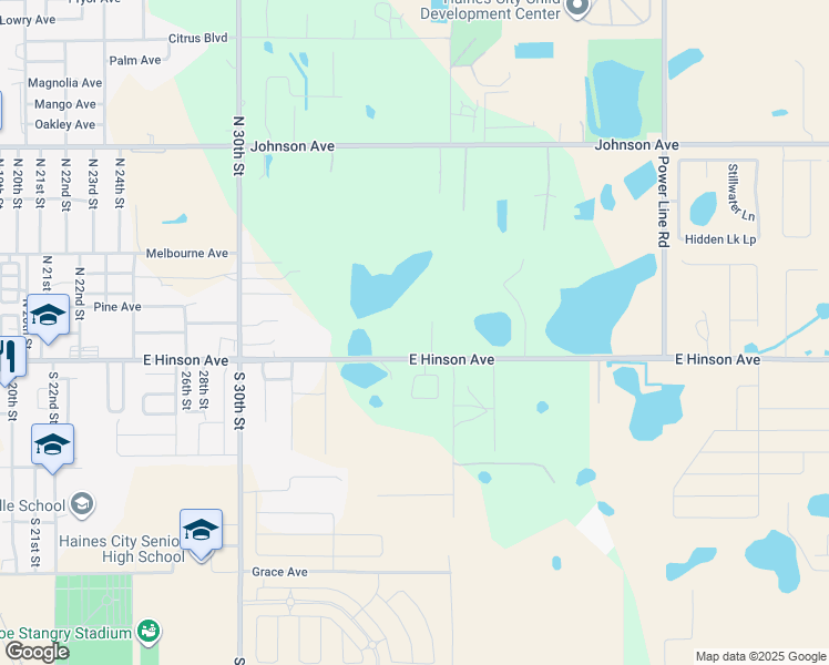 map of restaurants, bars, coffee shops, grocery stores, and more near 3504 East Hinson Avenue in Haines City