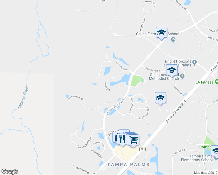 map of restaurants, bars, coffee shops, grocery stores, and more near 5019 Wesley Drive in Tampa