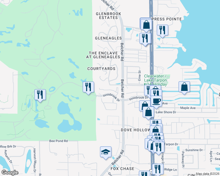 map of restaurants, bars, coffee shops, grocery stores, and more near 2209 Portofino Place in Palm Harbor