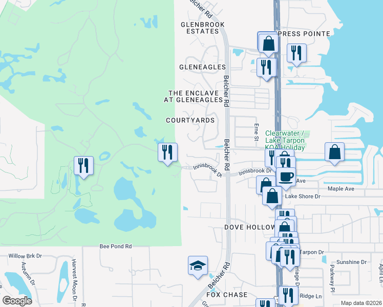 map of restaurants, bars, coffee shops, grocery stores, and more near 2141 Portofino Place in Palm Harbor