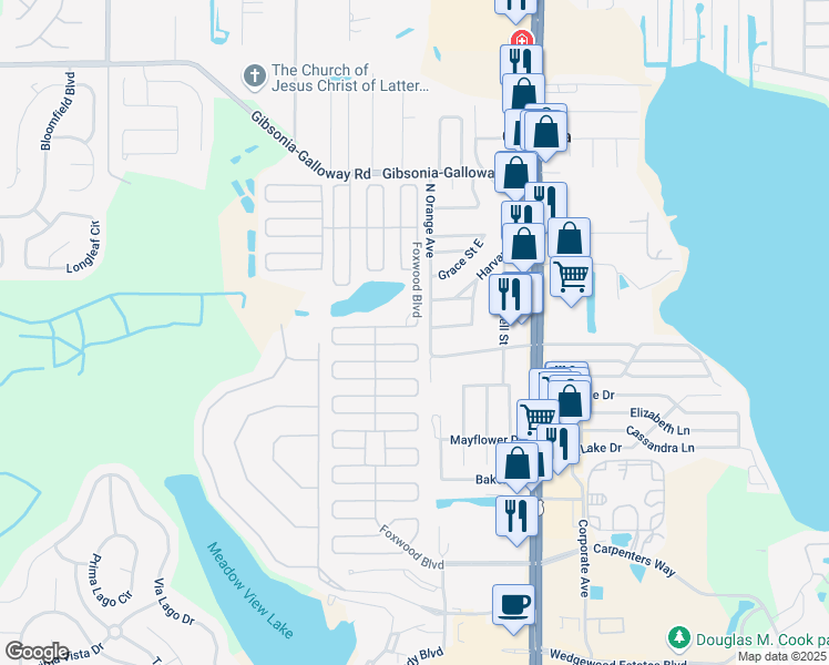map of restaurants, bars, coffee shops, grocery stores, and more near 4859 Foxwood Boulevard in Lakeland