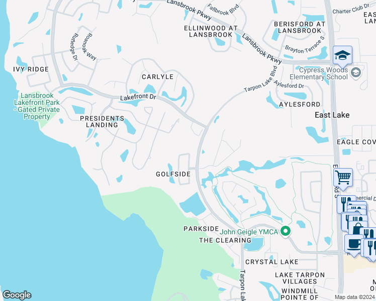map of restaurants, bars, coffee shops, grocery stores, and more near 4178 Grandchamp Circle in Palm Harbor