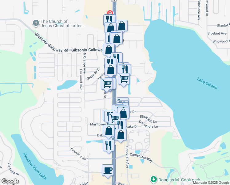 map of restaurants, bars, coffee shops, grocery stores, and more near 5115 US Highway 98 North in Lakeland