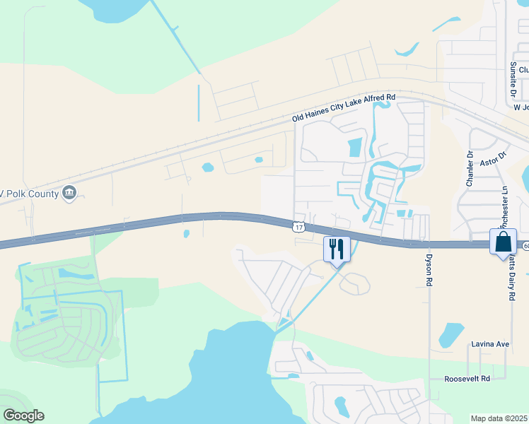 map of restaurants, bars, coffee shops, grocery stores, and more near 4012 U.S. 17 in Haines City