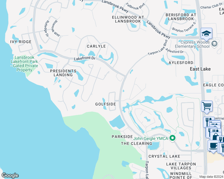 map of restaurants, bars, coffee shops, grocery stores, and more near 4178 Grandchamp Circle in Palm Harbor