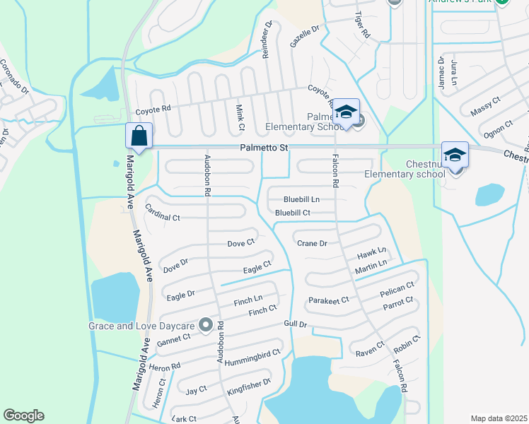 map of restaurants, bars, coffee shops, grocery stores, and more near 641 Bluebill Court in Kissimmee
