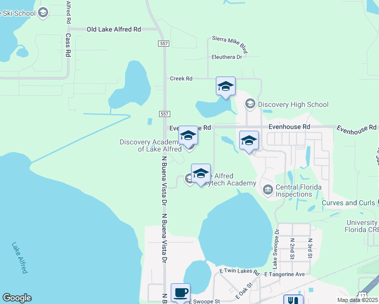 map of restaurants, bars, coffee shops, grocery stores, and more near 1000 North Buena Vista Drive in Lake Alfred