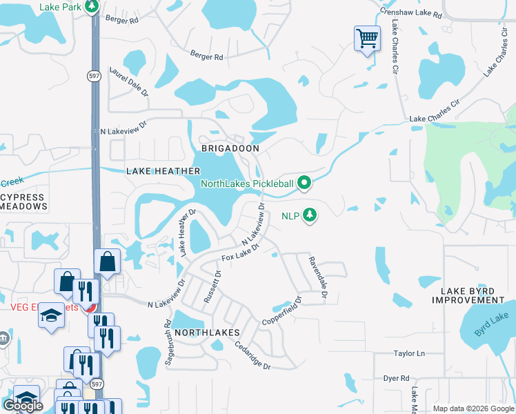 map of restaurants, bars, coffee shops, grocery stores, and more near 2602 Heatherwood Drive in Tampa