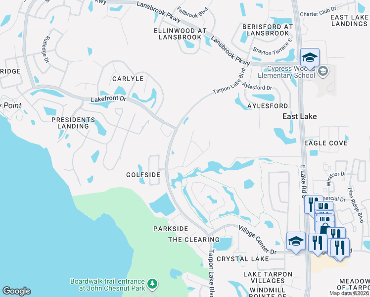 map of restaurants, bars, coffee shops, grocery stores, and more near 3944 Silk Oak Lane in Palm Harbor