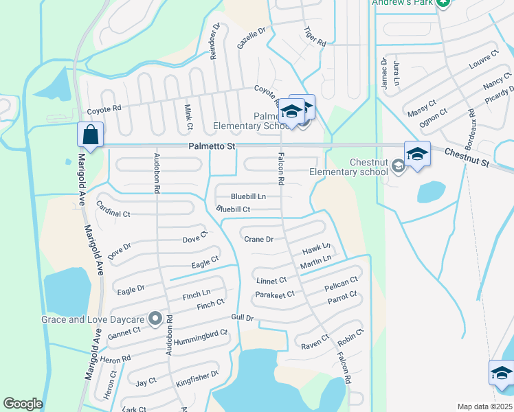 map of restaurants, bars, coffee shops, grocery stores, and more near 668 Bluebill Court in Poinciana