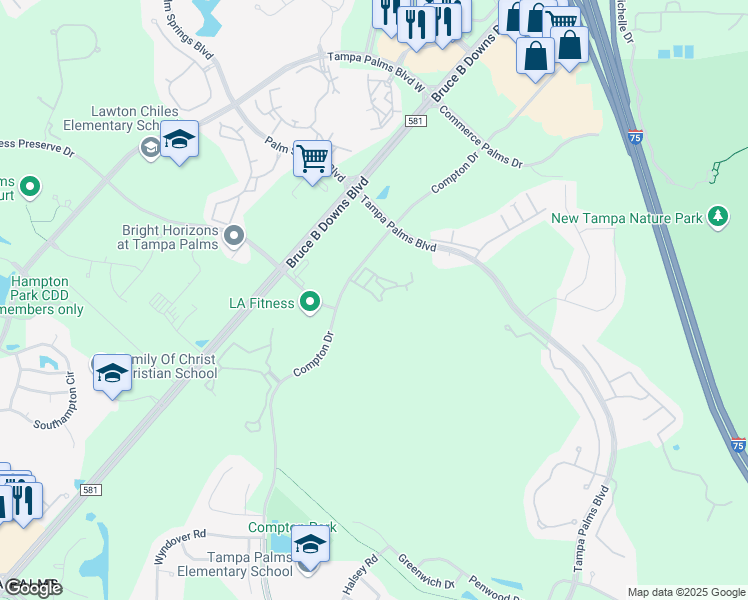map of restaurants, bars, coffee shops, grocery stores, and more near 16445 Enclave Village Drive in Tampa