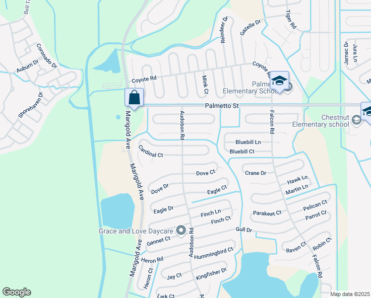 map of restaurants, bars, coffee shops, grocery stores, and more near 502 Cardinal Drive in Kissimmee