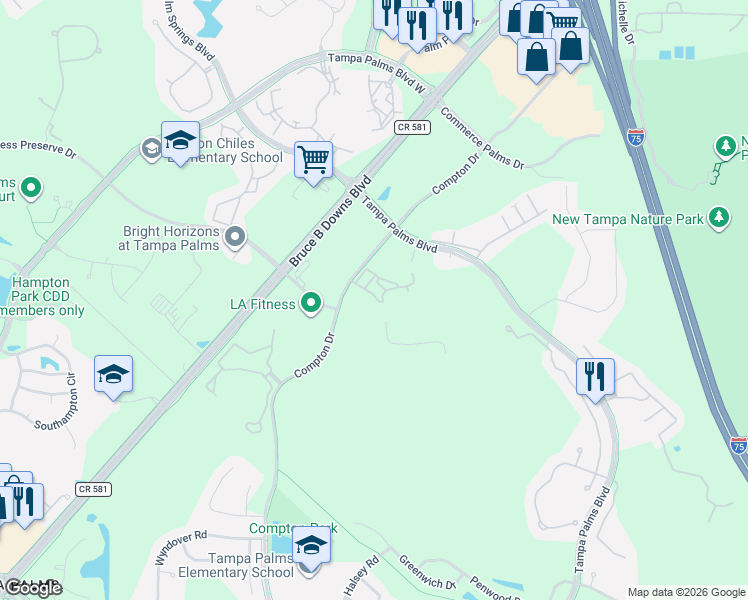 map of restaurants, bars, coffee shops, grocery stores, and more near 16345 Enclave Village Drive in Tampa