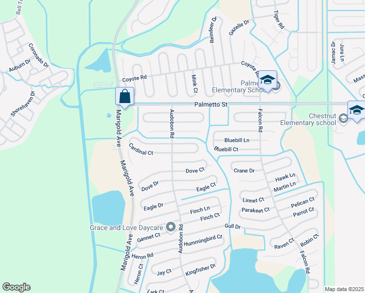 map of restaurants, bars, coffee shops, grocery stores, and more near 502 Cardinal Drive in Kissimmee