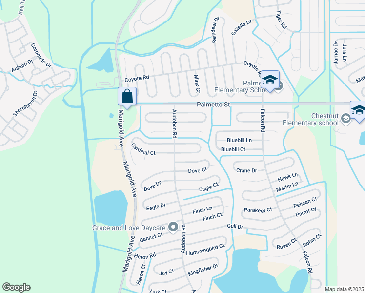 map of restaurants, bars, coffee shops, grocery stores, and more near 502 Cardinal Drive in Kissimmee
