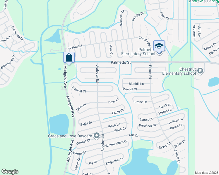 map of restaurants, bars, coffee shops, grocery stores, and more near 516 Cardinal Drive in Poinciana