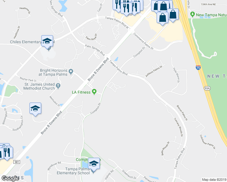 map of restaurants, bars, coffee shops, grocery stores, and more near 16345 Enclave Village Drive in Tampa