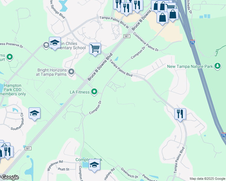 map of restaurants, bars, coffee shops, grocery stores, and more near 16345 Enclave Village Drive in Tampa