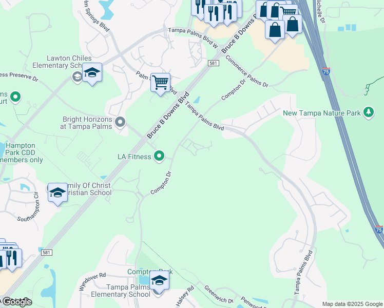 map of restaurants, bars, coffee shops, grocery stores, and more near 16345 Enclave Village Drive in Tampa