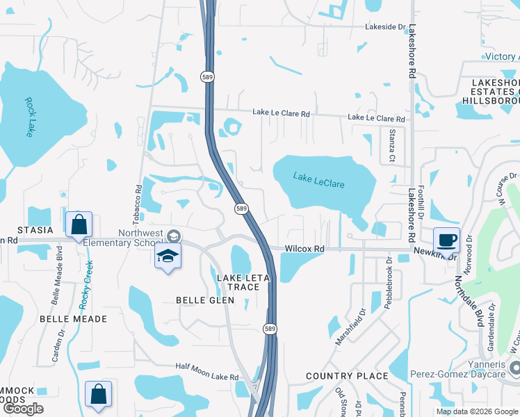 map of restaurants, bars, coffee shops, grocery stores, and more near 16608 Ashton Green Drive in Lutz