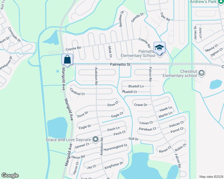 map of restaurants, bars, coffee shops, grocery stores, and more near 516 Cardinal Drive in Poinciana