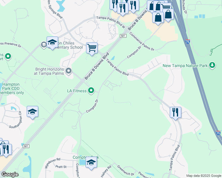 map of restaurants, bars, coffee shops, grocery stores, and more near 16345 Enclave Village Drive in Tampa