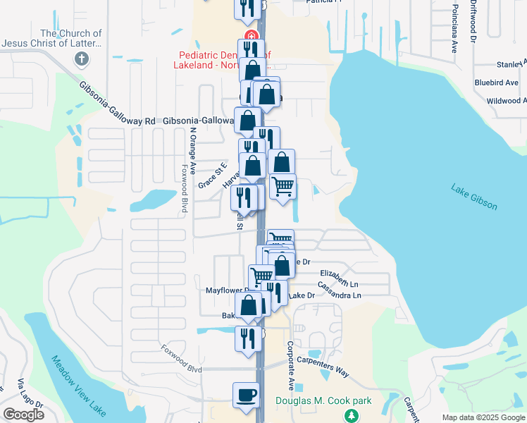 map of restaurants, bars, coffee shops, grocery stores, and more near 5115 US Highway 98 North in Lakeland