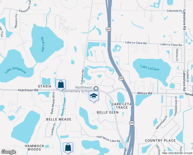 map of restaurants, bars, coffee shops, grocery stores, and more near 16505 Botancia Place in Lutz