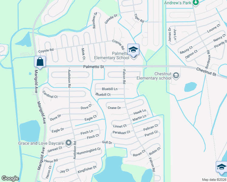 map of restaurants, bars, coffee shops, grocery stores, and more near 668 Bluebill Court in Poinciana