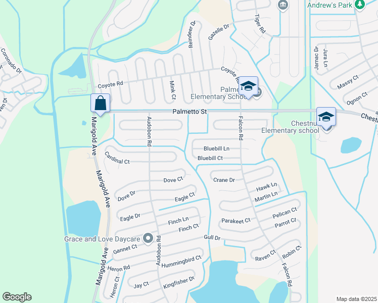 map of restaurants, bars, coffee shops, grocery stores, and more near 641 Bluebill Court in Kissimmee