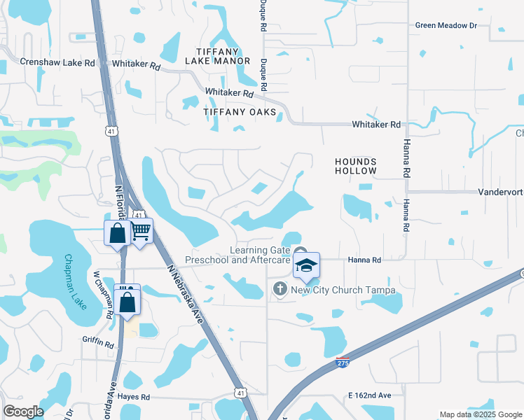 map of restaurants, bars, coffee shops, grocery stores, and more near 16605 Blenheim Dr in Lutz