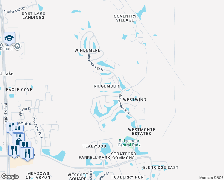 map of restaurants, bars, coffee shops, grocery stores, and more near 5550 Salem Square Drive South in Palm Harbor