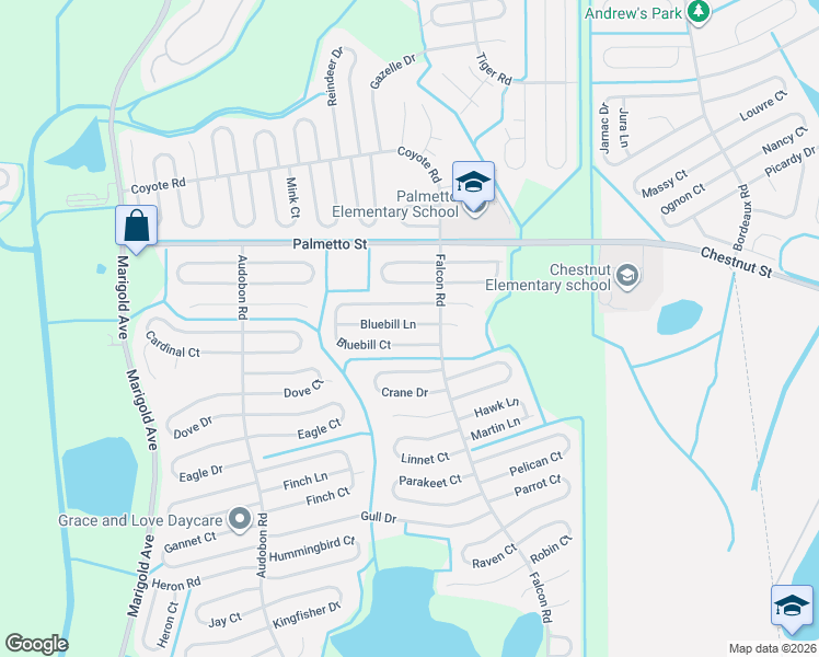 map of restaurants, bars, coffee shops, grocery stores, and more near 668 Bluebill Court in Poinciana