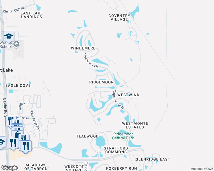 map of restaurants, bars, coffee shops, grocery stores, and more near 3895 Darston Street in Palm Harbor