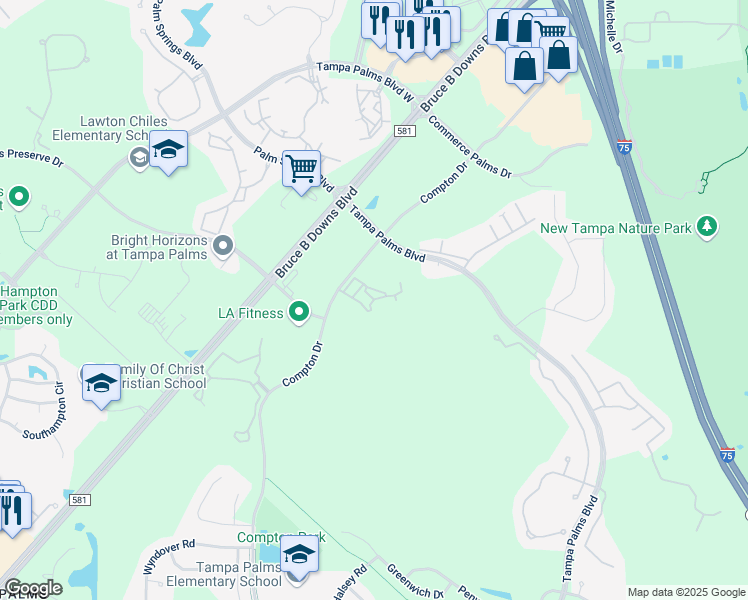 map of restaurants, bars, coffee shops, grocery stores, and more near 16445 Enclave Village Drive in Tampa