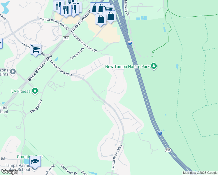 map of restaurants, bars, coffee shops, grocery stores, and more near 16303 Hyde Manor Drive in Tampa