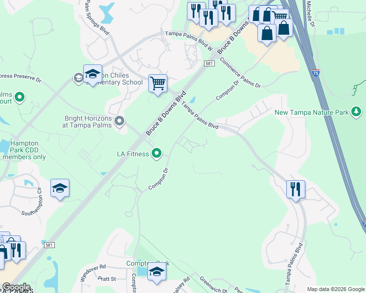 map of restaurants, bars, coffee shops, grocery stores, and more near 16250 Enclave Village Drive in Tampa