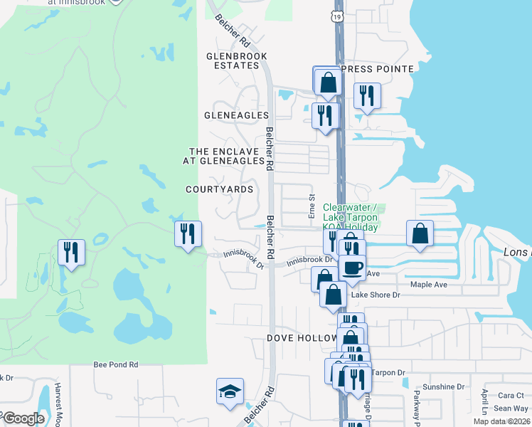 map of restaurants, bars, coffee shops, grocery stores, and more near 302 Old Mill Pond Road in Palm Harbor