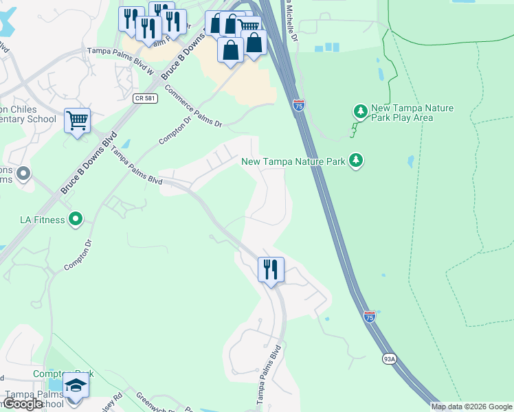 map of restaurants, bars, coffee shops, grocery stores, and more near 16303 Hyde Manor Drive in Tampa