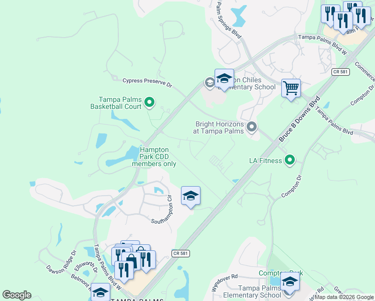map of restaurants, bars, coffee shops, grocery stores, and more near 5221 Abbey Park Avenue in Tampa