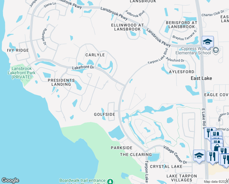 map of restaurants, bars, coffee shops, grocery stores, and more near 4266 Preserve Place in Palm Harbor
