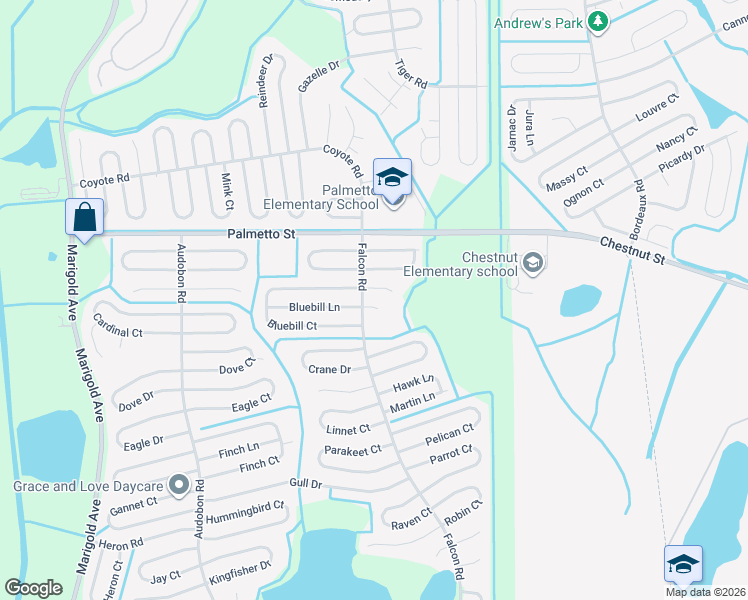 map of restaurants, bars, coffee shops, grocery stores, and more near 678 Bluebill Court in Poinciana