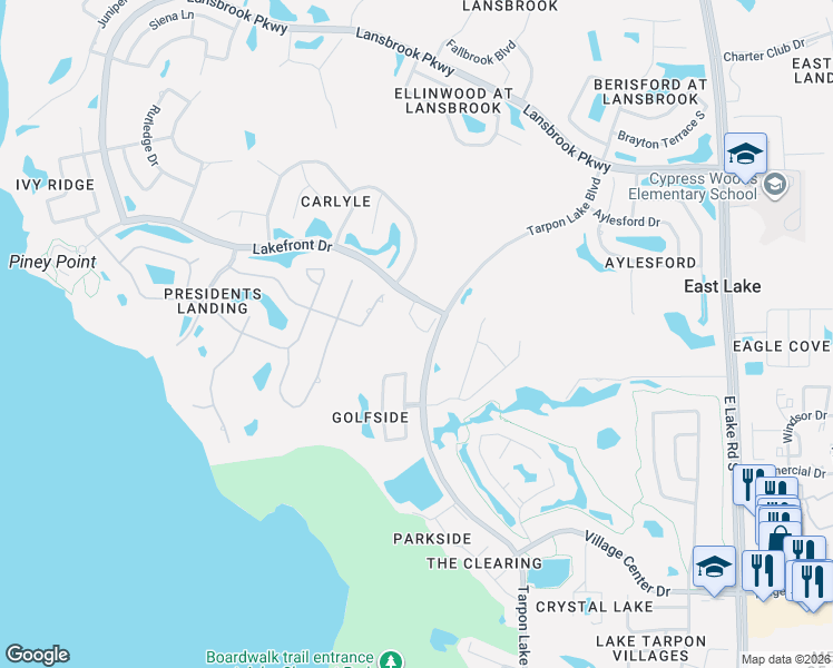 map of restaurants, bars, coffee shops, grocery stores, and more near 4178 Grandchamp Circle in Palm Harbor