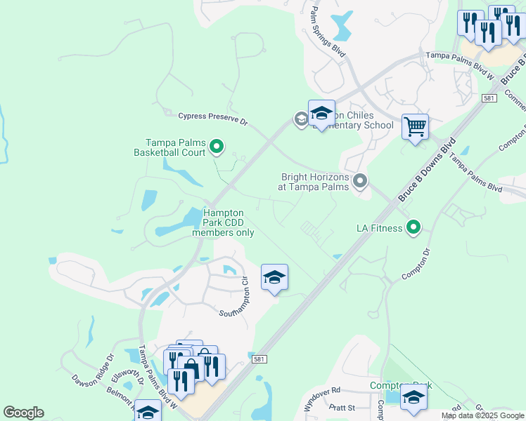 map of restaurants, bars, coffee shops, grocery stores, and more near 16201 Ashley Park Place in Tampa